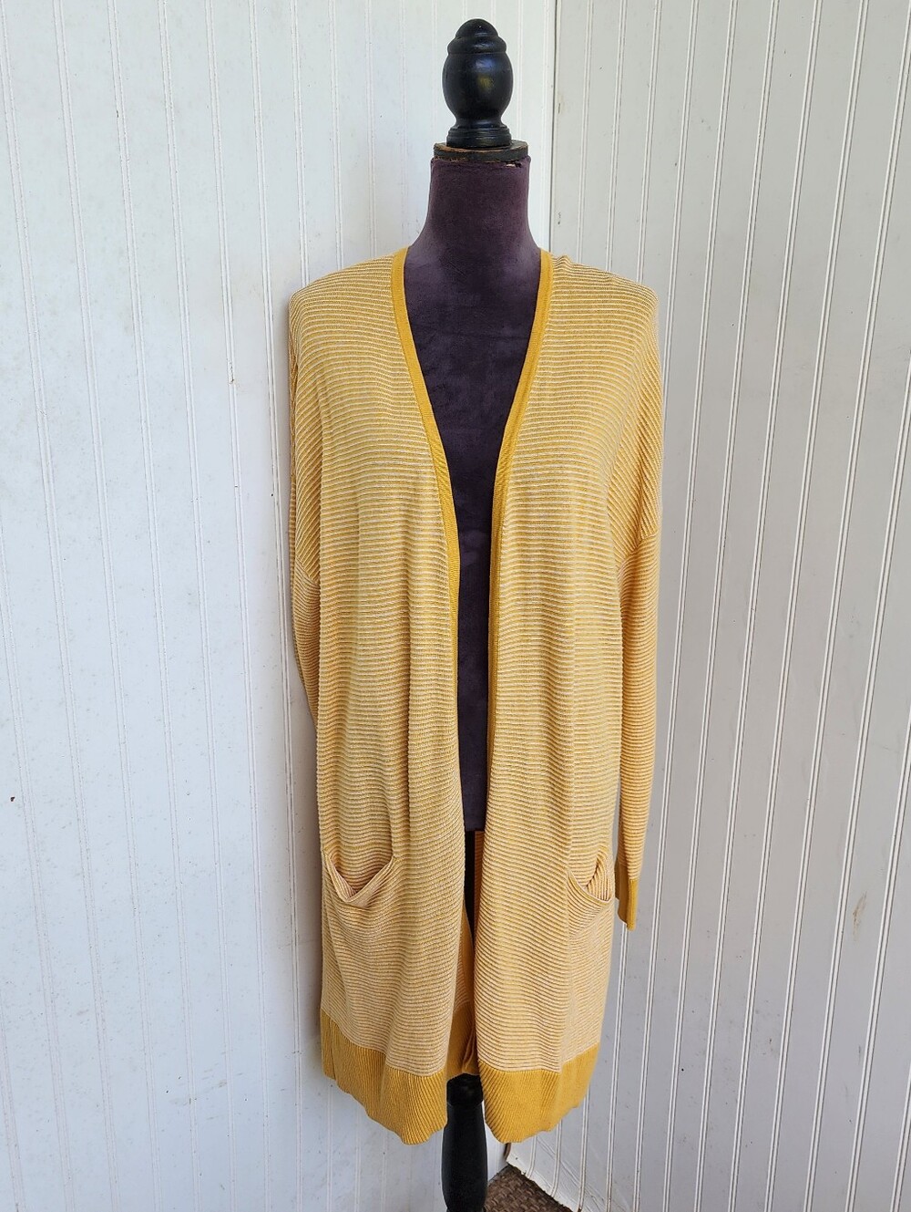 Marled Reunited Clothing Womens Yellow Ribbed 100% Cotton Open Front Cardigan XL